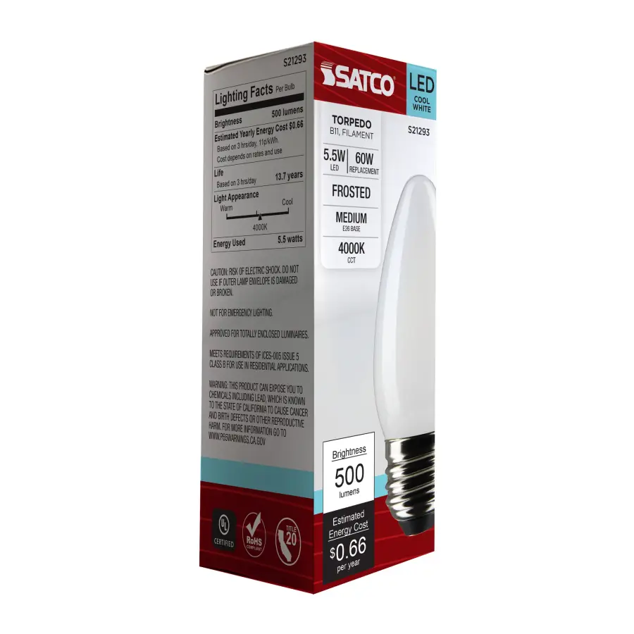 5.5 Watt B11 LED Filament - Frost - Medium base - 90 CRI - 4000K - 120 Volt - Image 8