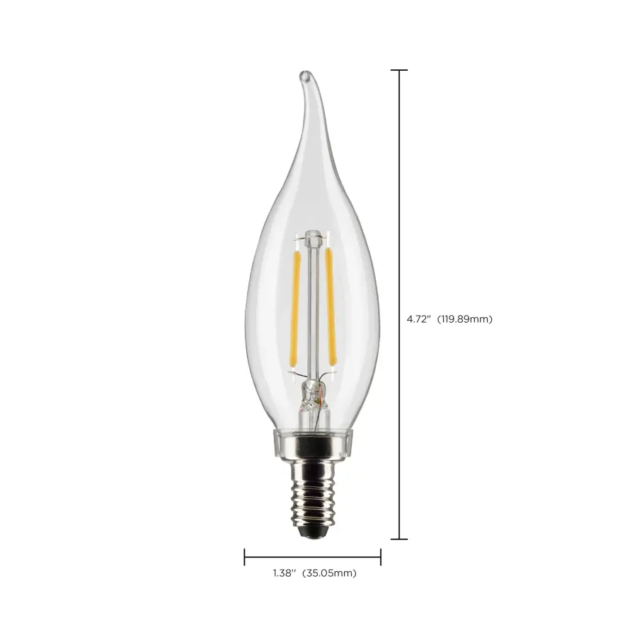 3 Watt CA10 LED Filament - Clear - Candelabra base - 90 CRI - 2700K - 120 Volt - Image 9