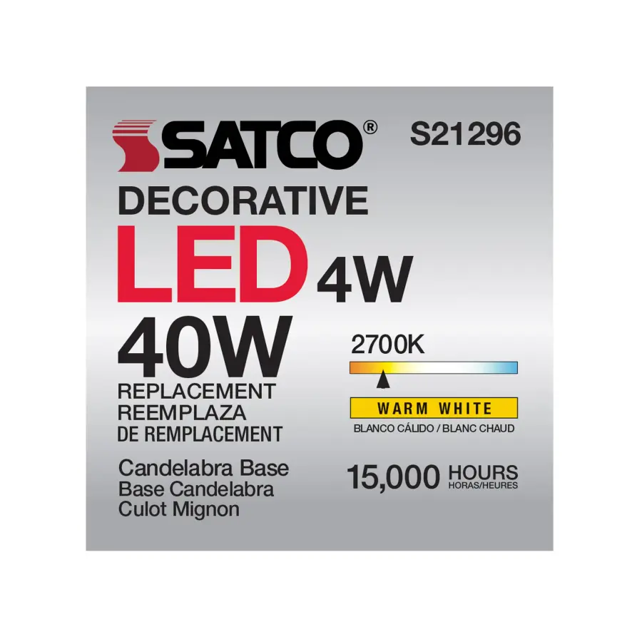 4 Watt CA10 LED Filament - Clear - Candelabra base - 90 CRI - 2700K - 120 Volt - Image 11