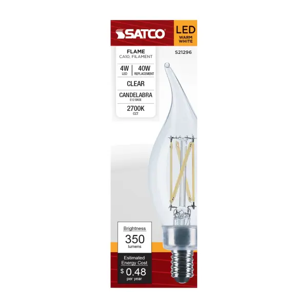 4 Watt CA10 LED Filament - Clear - Candelabra base - 90 CRI - 2700K - 120 Volt - Image 4