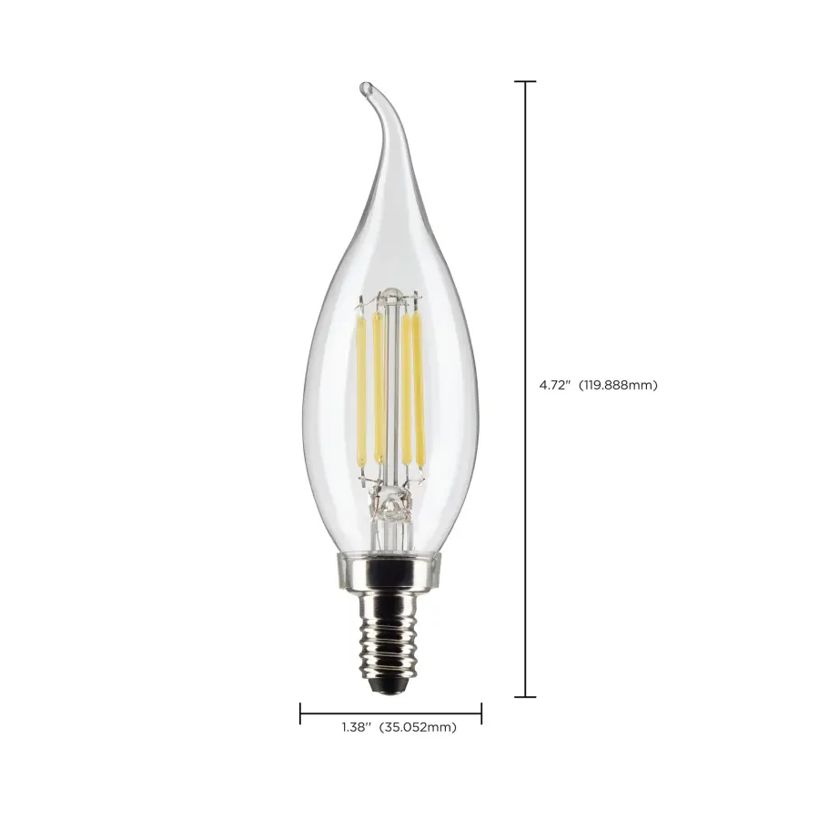4 Watt CA10 LED Filament - Clear - Candelabra base - 90 CRI - 2700K - 120 Volt - Image 10