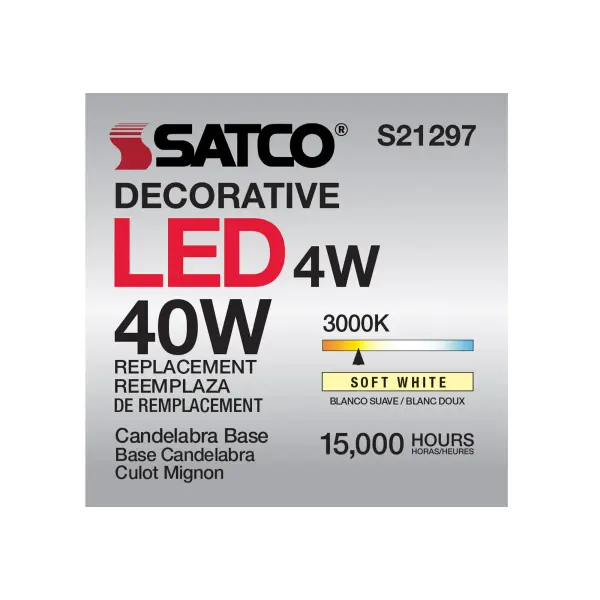 4 Watt CA10 LED Filament - Clear - Candelabra base - 90 CRI - 3000K - 120 Volt - Image 11