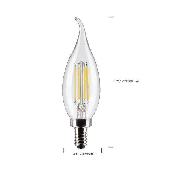 4 Watt CA10 LED Filament - Clear - Candelabra base - 90 CRI - 3000K - 120 Volt - Image 10