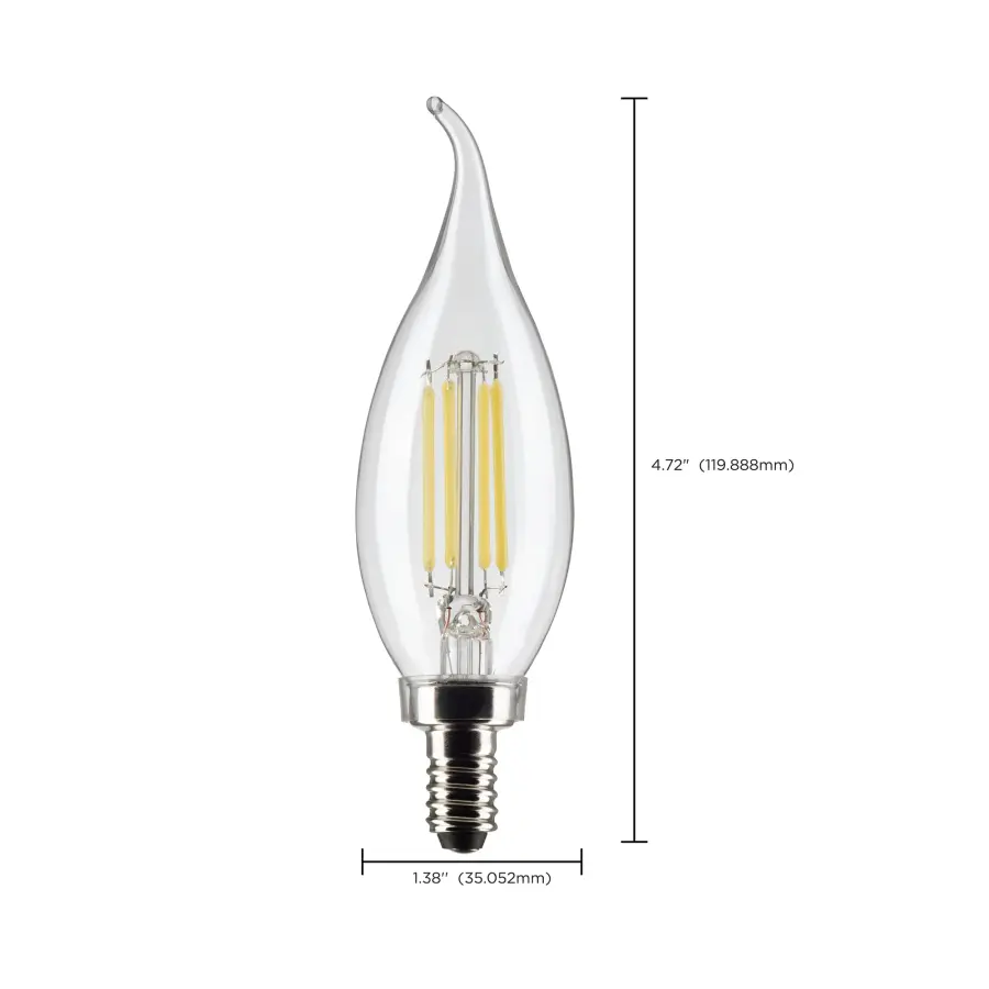 4 Watt CA10 LED Filament - Clear - Candelabra base - 90 CRI - 3000K - 120 Volt - Image 10