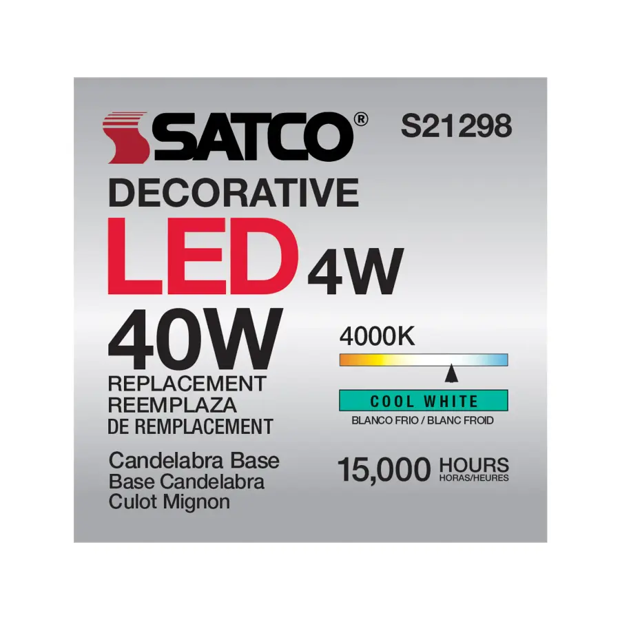 4 Watt CA10 LED Filament - Clear - Candelabra base - 90 CRI - 4000K - 120 Volt - Image 11
