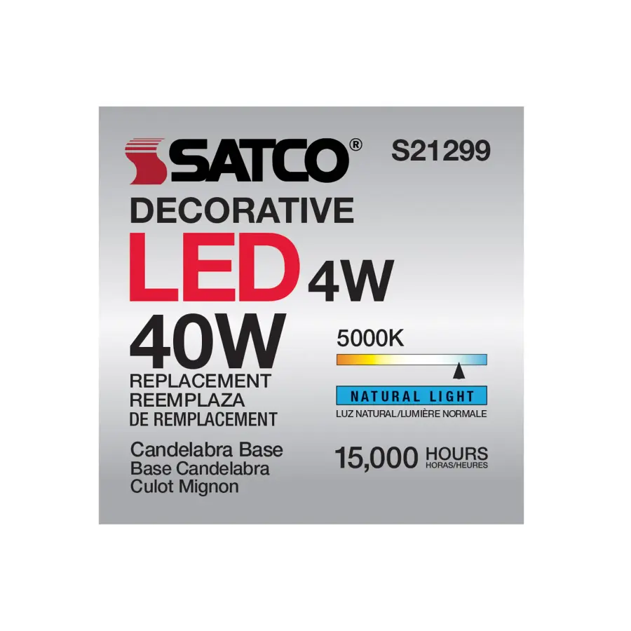 4 Watt CA10 LED Filament - Clear - Candelabra base - 90 CRI - 5000K - 120 Volt - Image 11