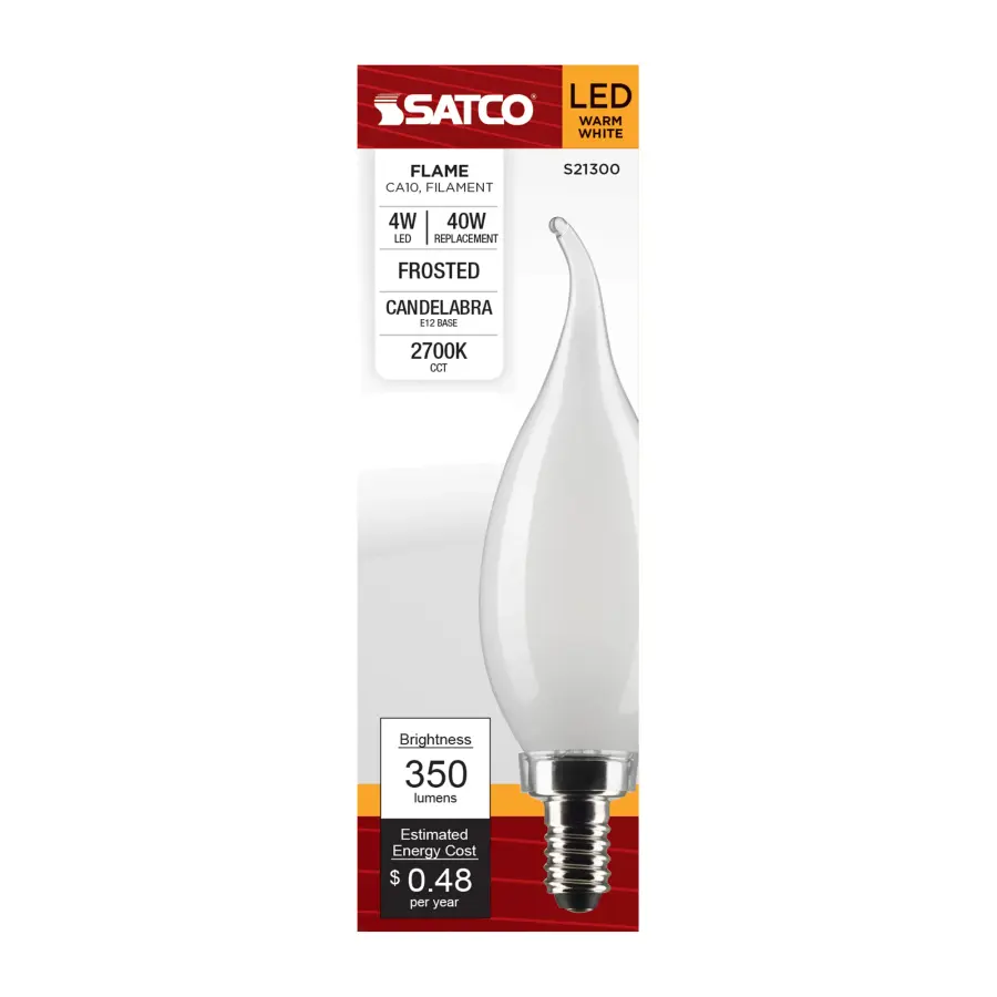4 Watt CA10 LED Filament - Frost - Candelabra base - 90 CRI - 2700K - 120 Volt - Image 4
