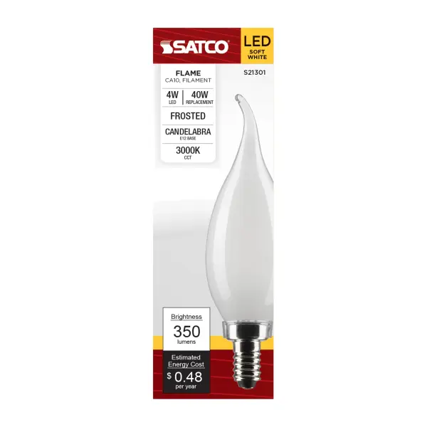 4 Watt CA10 LED Filament - Frost - Candelabra base - 90 CRI - 3000K - 120 Volt - Image 4