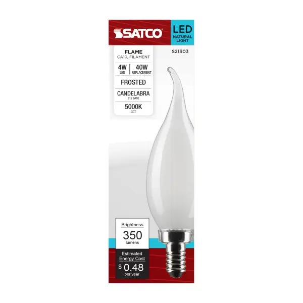 4 Watt CA10 LED Filament - Frost - Candelabra base - 90 CRI - 5000K - 120 Volt - Image 4