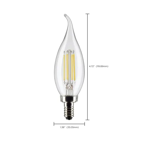 5.5 Watt CA10 LED Filament - Clear - Candelabra base - 90 CRI - 4000K - 120 Volt - Image 10