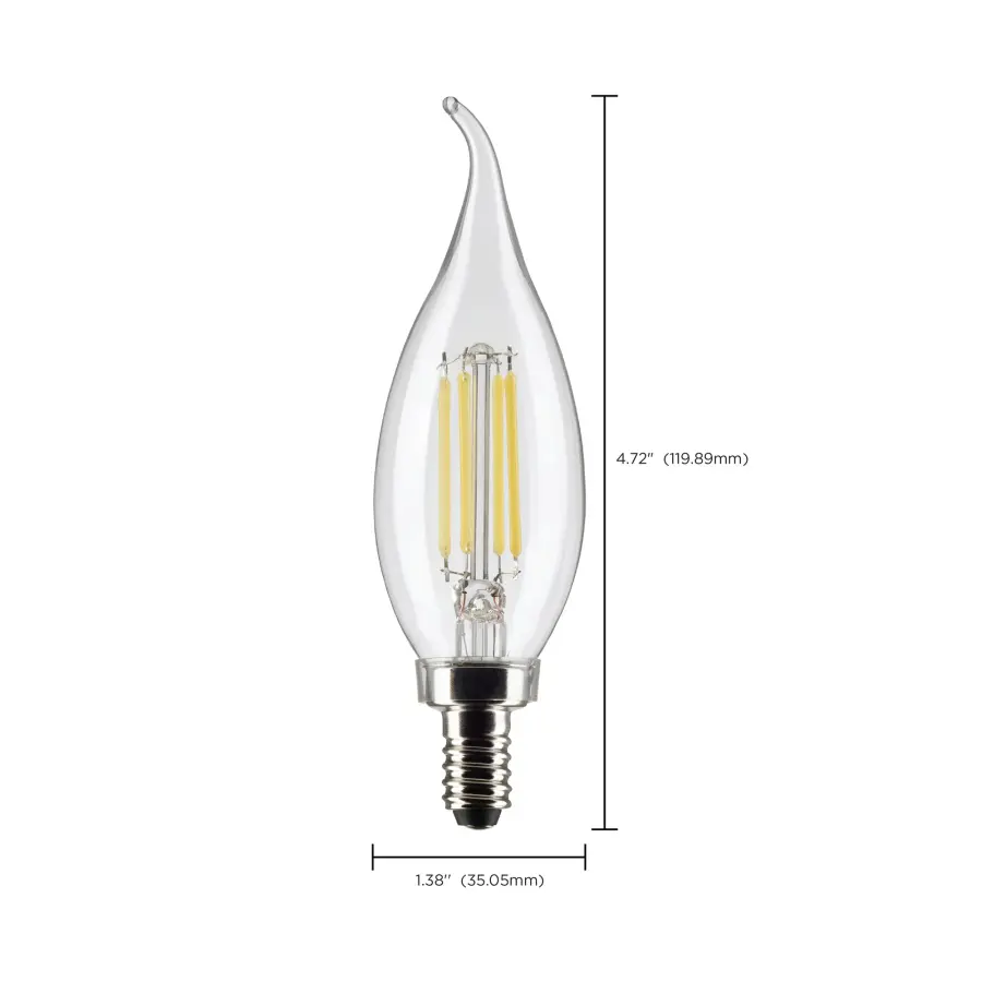 5.5 Watt CA10 LED Filament - Clear - Candelabra base - 90 CRI - 4000K - 120 Volt - Image 10