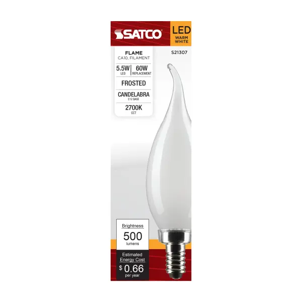 5.5 Watt CA10 LED Filament - Frost - Candelabra base - 90 CRI - 2700K - 120 Volt - Image 4