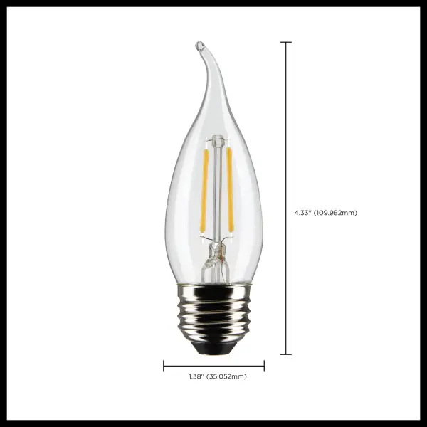 3 Watt CA10 LED Filament - Clear - Medium base - 90 CRI - 2700K - 120 Volt - Image 11