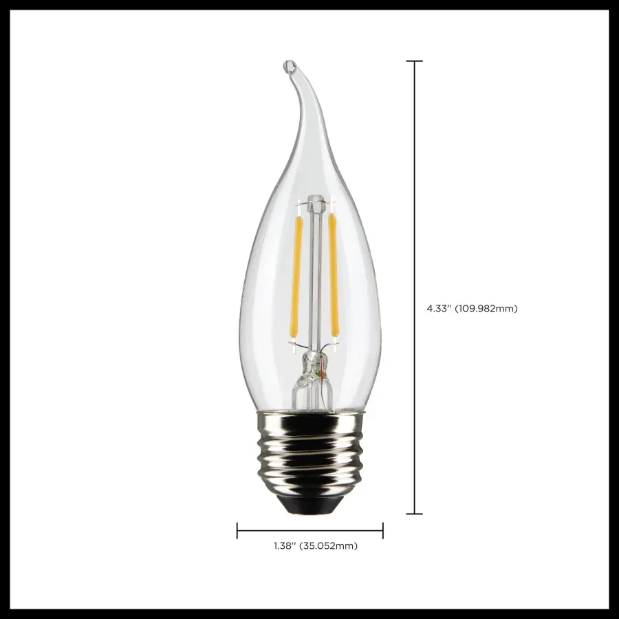 3 Watt CA10 LED Filament - Clear - Medium base - 90 CRI - 2700K - 120 Volt - Image 11