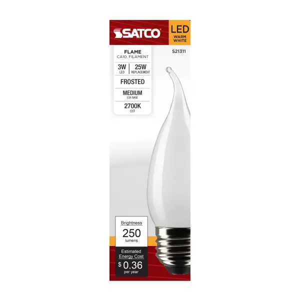 3 Watt CA10 LED Filament - Frost - Medium base - 90 CRI - 2700K - 120 Volt - Image 4
