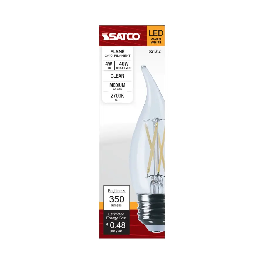 4 Watt CA10 LED Filament - Clear - Medium base - 90 CRI - 2700K - 120 Volt - Image 4