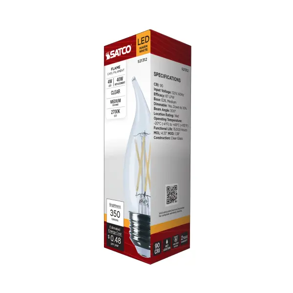 4 Watt CA10 LED Filament - Clear - Medium base - 90 CRI - 2700K - 120 Volt - Image 8