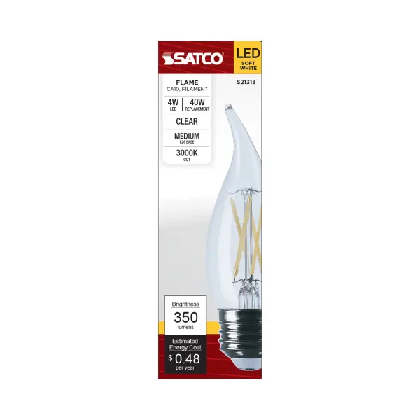 4 Watt CA10 LED Filament - Clear - Medium base - 90 CRI - 3000K - 120 Volt - Image 4