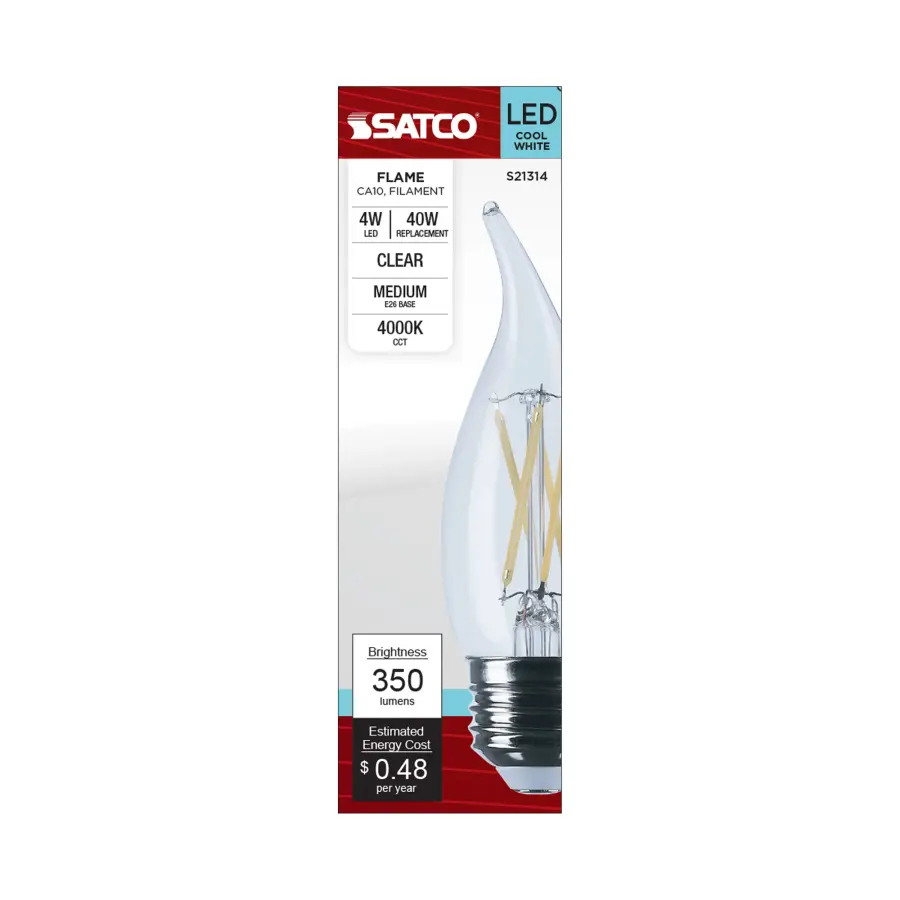 4 Watt CA10 LED Filament - Clear - Medium base - 90 CRI - 4000K - 120 Volt - Image 4