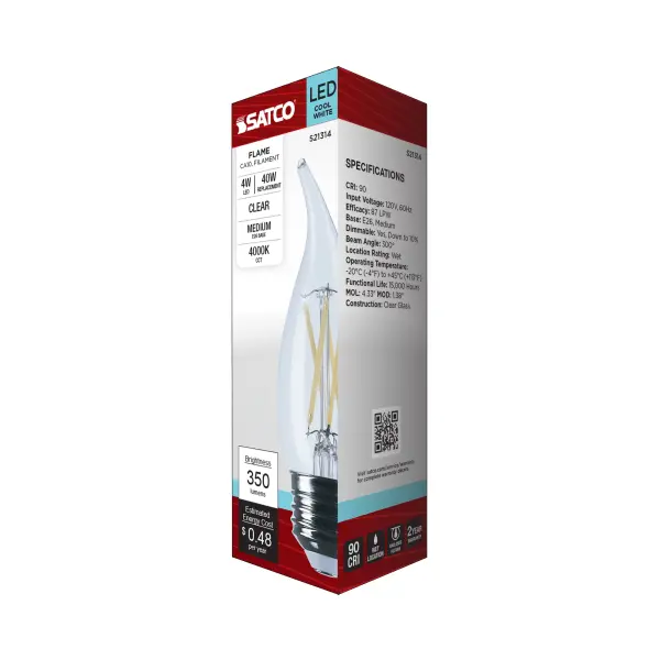 4 Watt CA10 LED Filament - Clear - Medium base - 90 CRI - 4000K - 120 Volt - Image 8