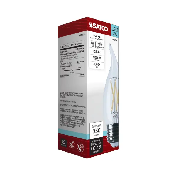4 Watt CA10 LED Filament - Clear - Medium base - 90 CRI - 4000K - 120 Volt - Image 9