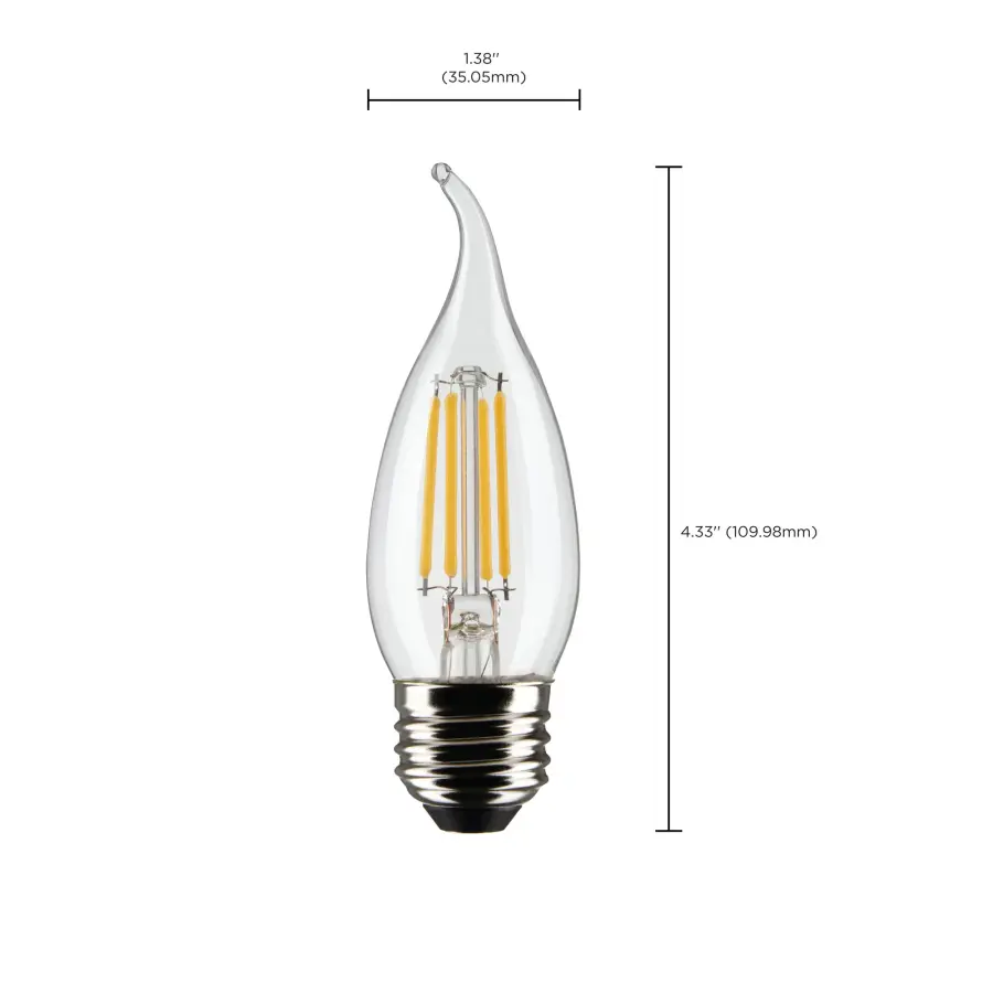 4 Watt CA10 LED Filament - Clear - Medium base - 90 CRI - 4000K - 120 Volt - Image 10