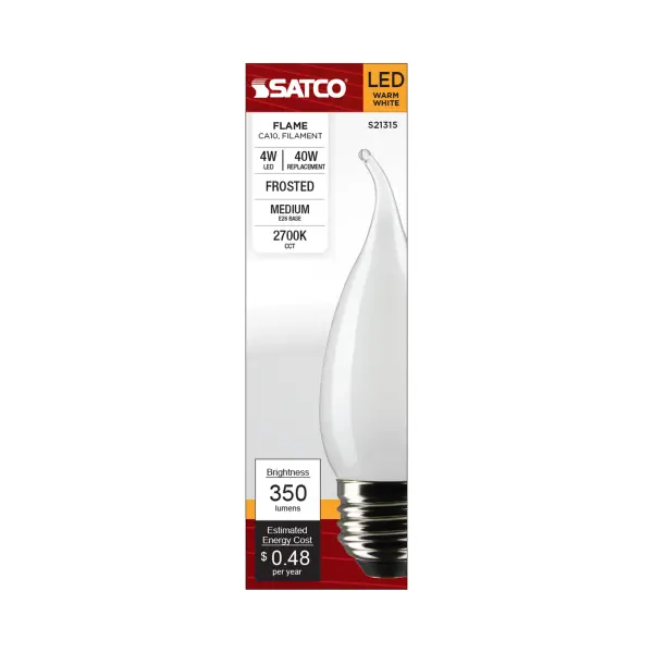 4 Watt CA10 LED Filament - Frost - Medium base - 90 CRI - 2700K - 120 Volt - Image 4