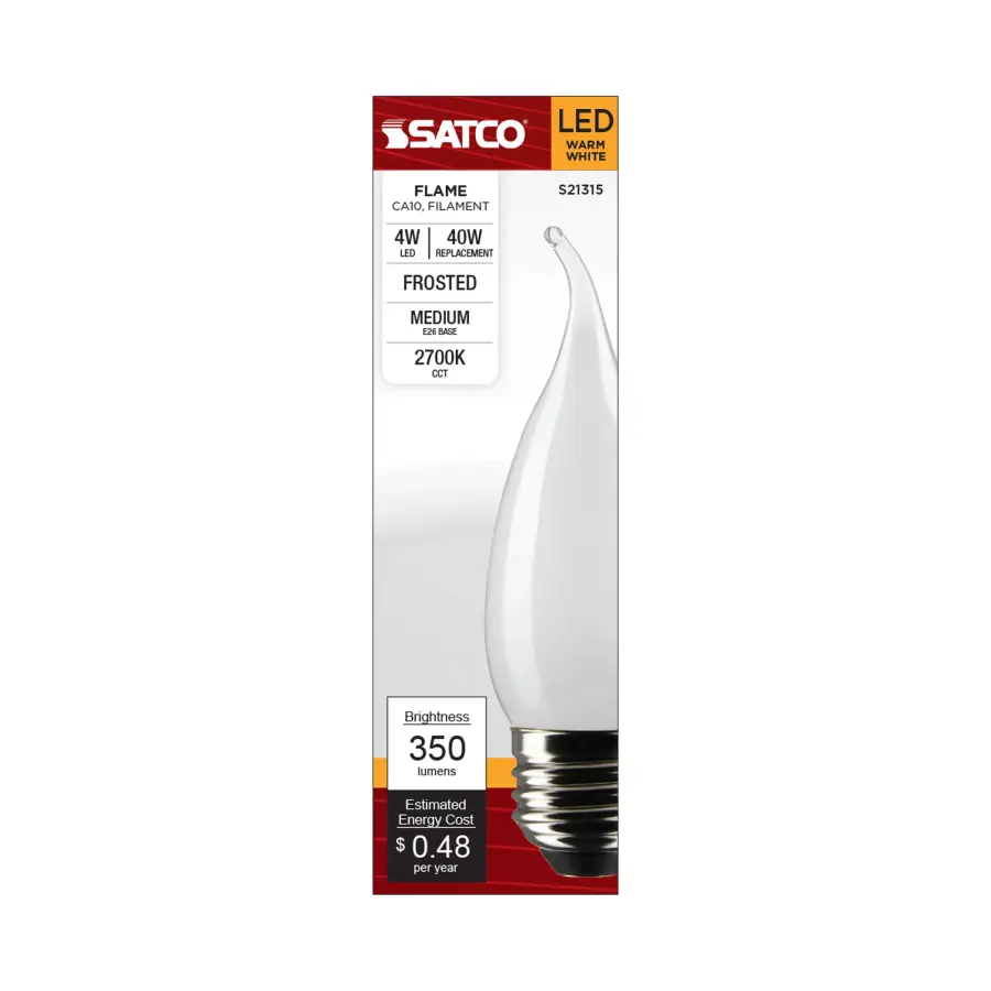 4 Watt CA10 LED Filament - Frost - Medium base - 90 CRI - 2700K - 120 Volt - Image 4