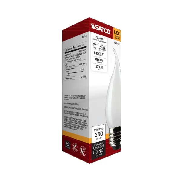 4 Watt CA10 LED Filament - Frost - Medium base - 90 CRI - 2700K - 120 Volt - Image 8