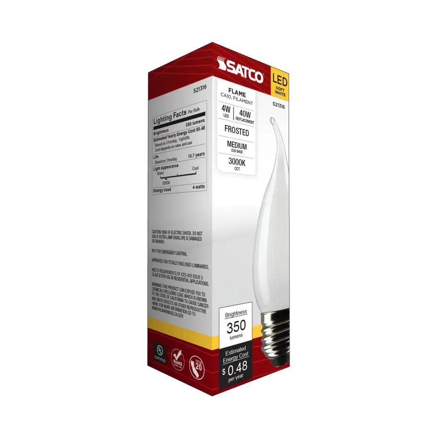 4 Watt CA10 LED Filament - Frost - Medium base - 90 CRI - 3000K - 120 Volt - Image 8