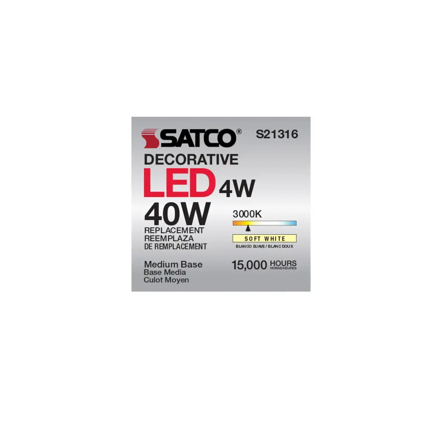 4 Watt CA10 LED Filament - Frost - Medium base - 90 CRI - 3000K - 120 Volt - Image 10