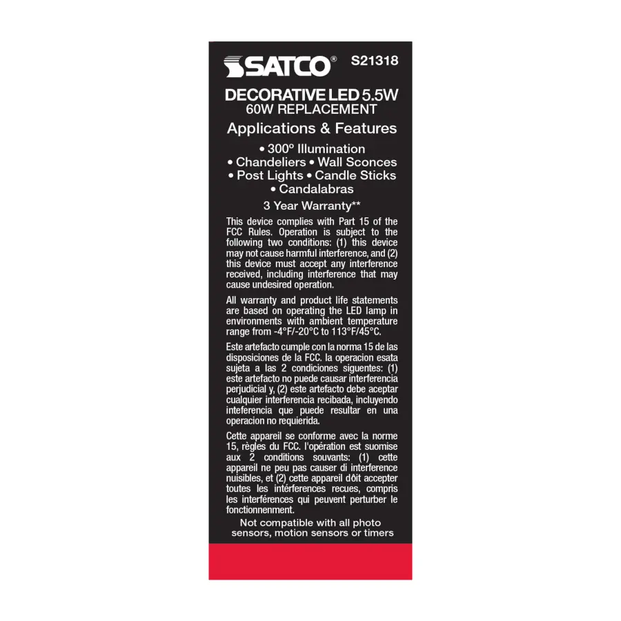 5.5 Watt CA10 LED Filament - Clear - Medium base - 90 CRI - 2700K - 120 Volt - Image 7