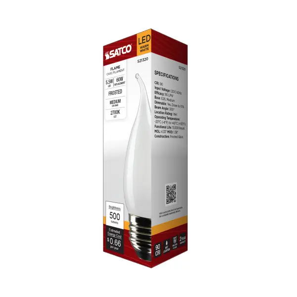 5.5 Watt CA10 LED Filament - Frost - Medium base - 90 CRI - 2700K - 120 Volt - Image 8