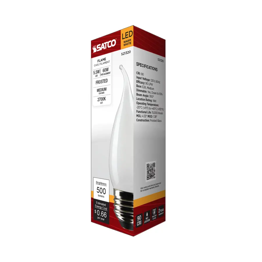 5.5 Watt CA10 LED Filament - Frost - Medium base - 90 CRI - 2700K - 120 Volt - Image 8