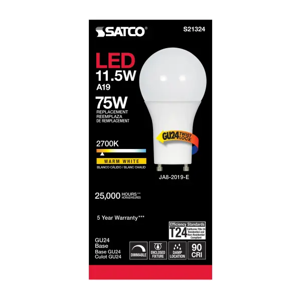 11.5 Watt - A19 LED - 90CRI - 2700K - GU24 base - 220 deg. Beam Angle - 120 Volt - 1100 Lumens - CEC - Image 4