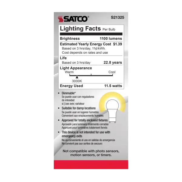 11.5 Watt - A19 LED - 90CRI - 3000K - GU24 base - 220 deg. Beam Angle - 120 Volt - 1100 Lumens - CEC - Image 5