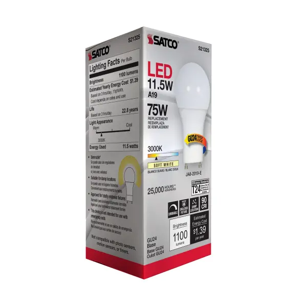11.5 Watt - A19 LED - 90CRI - 3000K - GU24 base - 220 deg. Beam Angle - 120 Volt - 1100 Lumens - CEC - Image 7