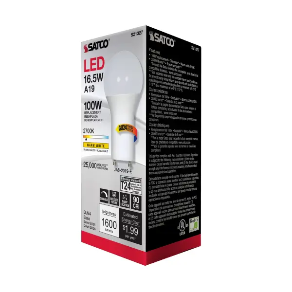 16.5 Watt - A19 LED - 90CRI - 2700K - GU24 base - 220 deg. Beam Angle - 120 Volt - 1600 Lumens - CEC - Image 8