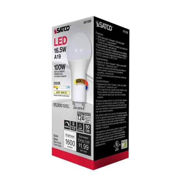 16.5 Watt - A19 LED - 90CRI - 3000K - GU24 base - 220 deg. Beam Angle - 120 Volt - 1600 Lumens - CEC - Image 8