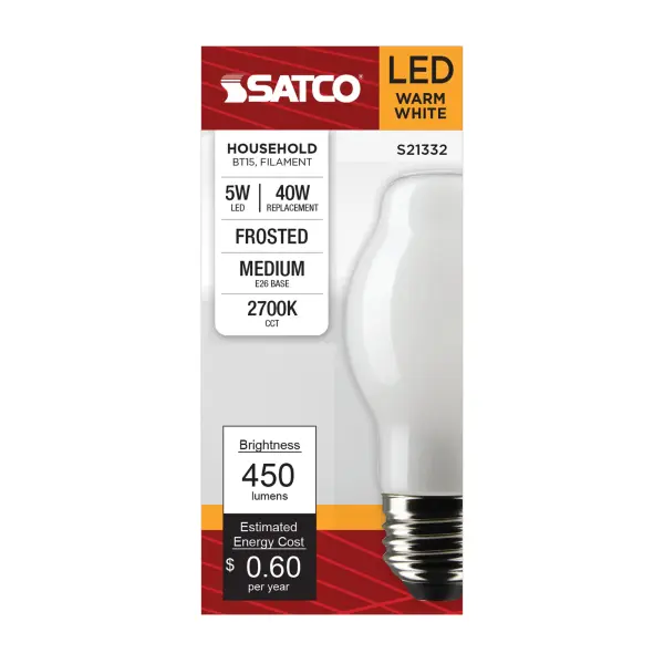 5 Watt BT15 LED Filament - White - Medium base - 90 CRI - 2700K - 120 Volt - Image 4