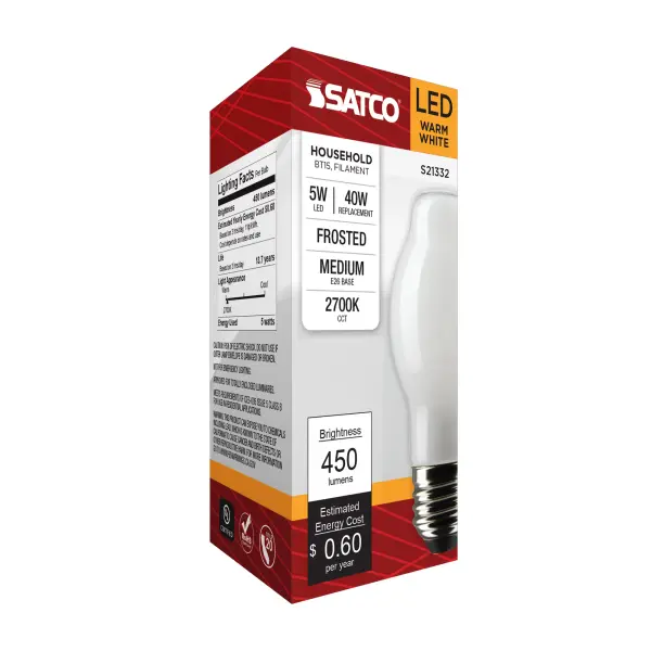 5 Watt BT15 LED Filament - White - Medium base - 90 CRI - 2700K - 120 Volt - Image 8