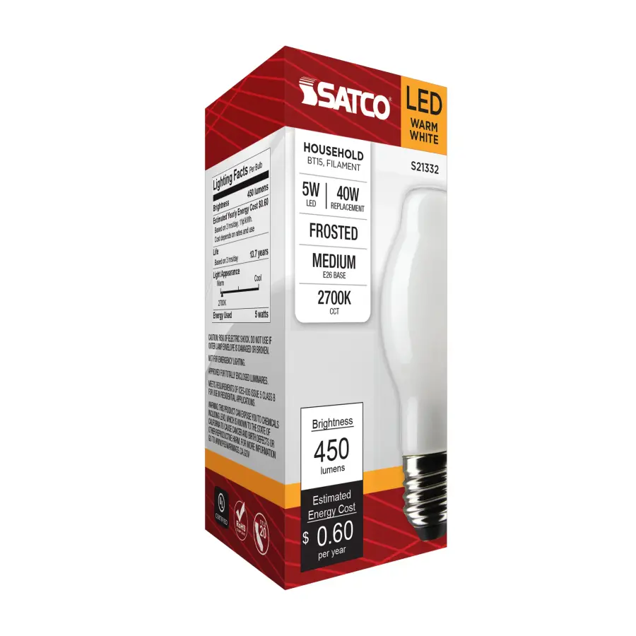 5 Watt BT15 LED Filament - White - Medium base - 90 CRI - 2700K - 120 Volt - Image 8