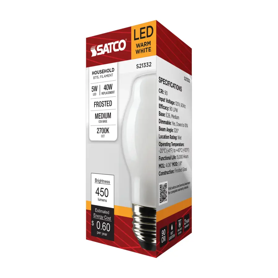 5 Watt BT15 LED Filament - White - Medium base - 90 CRI - 2700K - 120 Volt - Image 9