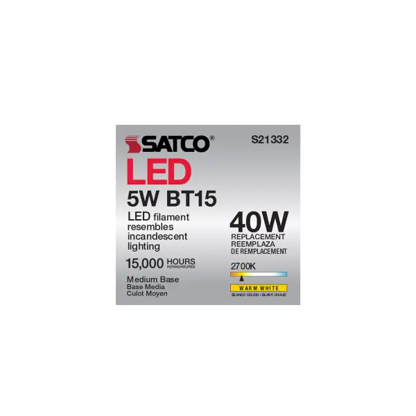 5 Watt BT15 LED Filament - White - Medium base - 90 CRI - 2700K - 120 Volt - Image 10
