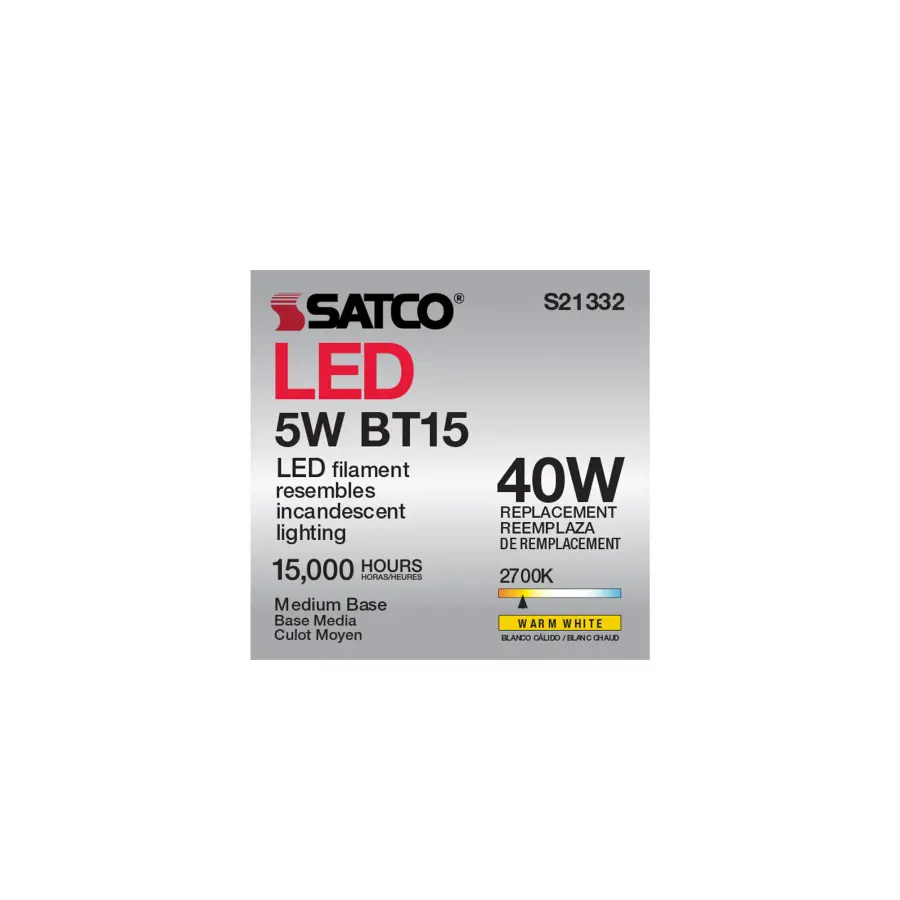 5 Watt BT15 LED Filament - White - Medium base - 90 CRI - 2700K - 120 Volt - Image 10
