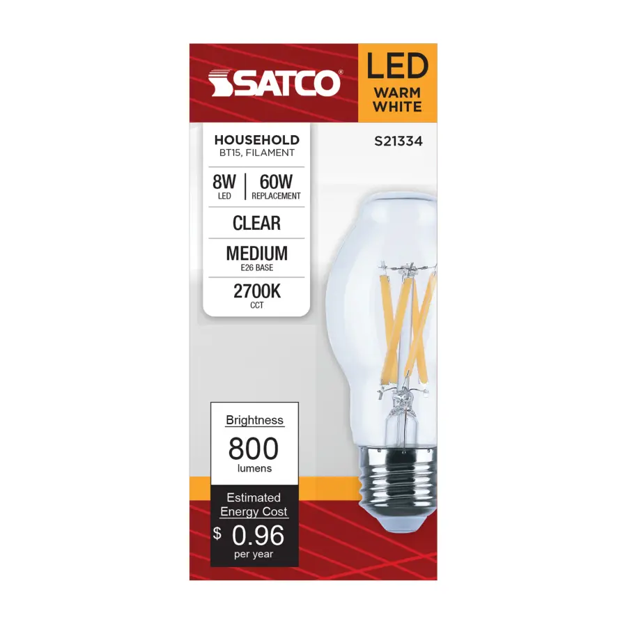 8 Watt BT15 LED Filament - Clear - Medium base - 90 CRI - 2700K - 120 Volt - Image 4