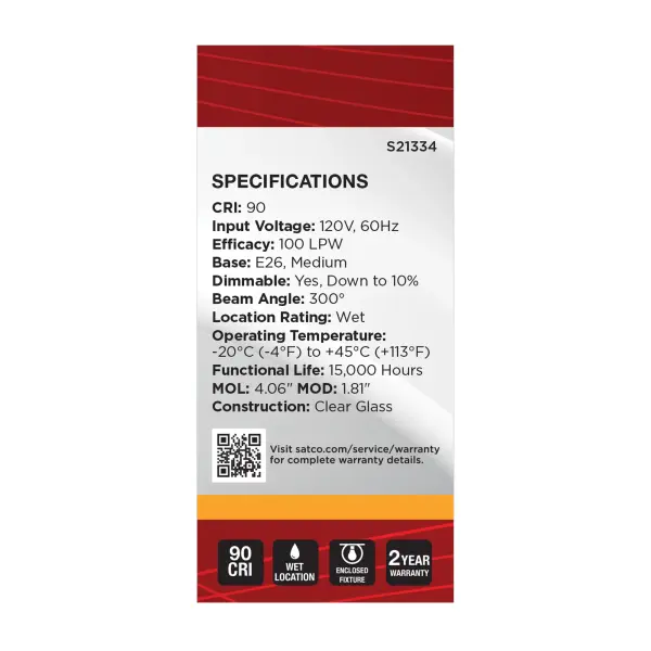 8 Watt BT15 LED Filament - Clear - Medium base - 90 CRI - 2700K - 120 Volt - Image 6