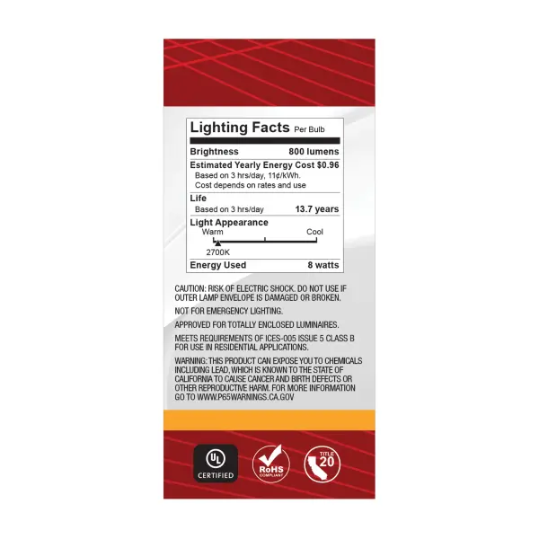 8 Watt BT15 LED Filament - Clear - Medium base - 90 CRI - 2700K - 120 Volt - Image 7