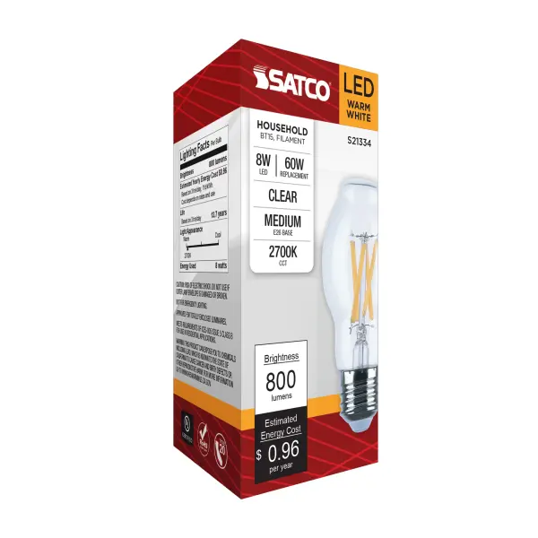 8 Watt BT15 LED Filament - Clear - Medium base - 90 CRI - 2700K - 120 Volt - Image 8