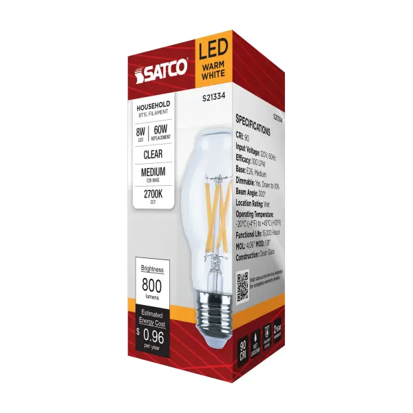 8 Watt BT15 LED Filament - Clear - Medium base - 90 CRI - 2700K - 120 Volt - Image 9